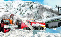 A snow-clearing machine in operation