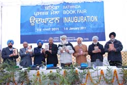 Noted writers and NBT officials at the function held to mark the inauguration of the book fair at the Rajindra College grounds on Saturday. 