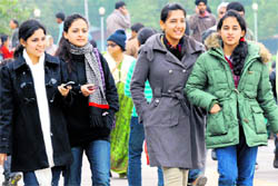 Girls enjoy the cold weather in Chandigarh