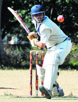 A batsman in action during a match of the Beehive Challengers Trophy Inter-District T20 Cricket Tournament at Matawala Bagh in Dehradun on Saturday.