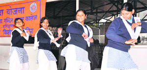 Girls perform at an NSS camp in Haridwar on Friday.