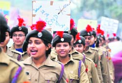 NCC cadets take out a drug de-addiction rally in Ludhiana. 