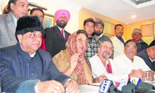 CLP leader Rajinder K Bhattal addresses the media in Jalandhar on Sunday