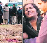 The site where the cashier was shot dead; and (right) a grieving family member. 