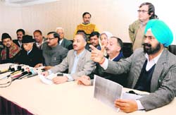 Leaders of various parties allege irregularities during the mayoral elections at Sector 35, Chandigarh, on Monday. 