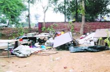 Once home to 120 members of the Bhopa tribe, the temporary shanties lie in ruins after these were demolished in Jhumpa Kalan village of Bhiwani district.