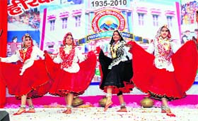 Students of Vaish Senior Secondary School present a cultural show during diamond jubilee celebrations at Charkhi Dadri.