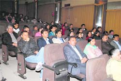Old students of University Senior Secondary Model School, Kurukshetra University, during an alumni meet in Kurukshetra.