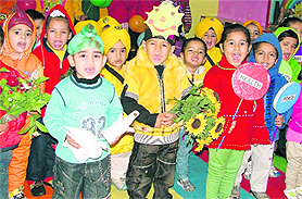 Tiny tots of Lovely Lotus Playway celebrate New Year in Ludhiana on Monday.