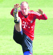 Bayern Munich's Arjen Robben during a training session in Doha on Monday.