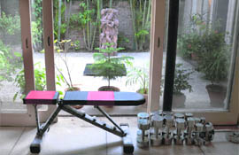 The family's recreation room overlooks the inner courtyard