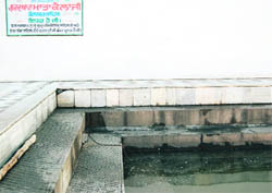 A view of the sarovar in the middle of Baba Atal and Mata Kaula Gurdwara in Amritsar.