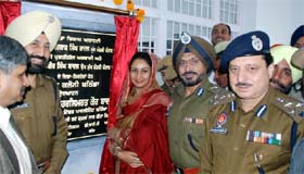 MP Harsimrat Kaur Badal inaugurates the new building of Canal Colony police station in Bathinda on Tuesday. Also seen in the picture are IG Nirmal Singh Dhillon, DIG Loknath Angra and SSP Sukhchain Singh Gill.