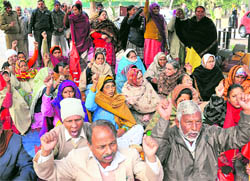 Staff of the Indian Council for Child Welfare Employees Union stage a protest at Sector 23, Chandigarh