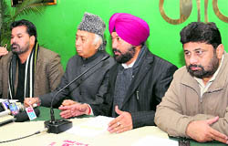 Congress leaders address mediapersons in Chandigarh on Tuesday