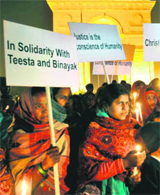 A candlelight protest being held in support of Binayak Sen at India Gate in New Delhi on Tuesday.