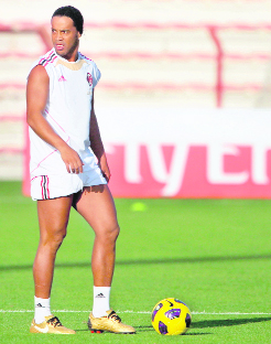AC Milan's Brazilian forward Ronaldinho during a training session. EPL side Blackburn confirmed on Tuesday that they have made a $32.9-million move for the Brazilian.