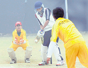 A cricket match in progress at the Tricity Premier League in Sector 48, Chandigarh, on Wednesday.