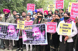 Activists of the Universal Human Rights Organisation takes out a protest march in Ludhiana for seeking the release of Dr Binayak Sen.