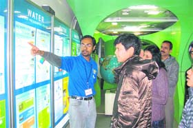 A student shows keen interest in exhibits on Science Express in Ferozepur