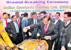 IOC Chairman and Director BM Bansal performs the ground-breaking ceremony of a new rubber plant at the Panipat refinery on Friday.