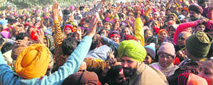 Angry Dera Sacha Sauda followers protest outside the court complex in Sirsa on Friday.