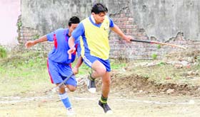 A match in the District Hockey League Championship being played in Dehradun on Saturday.