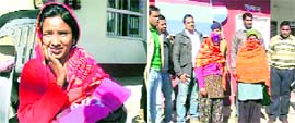 The mother whose baby had been stolen; and (right) the two women who were arrested for the crime in Pithoragarh on Saturday.
