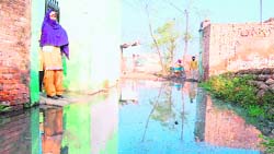 A flooded street in Nathmalpur village.