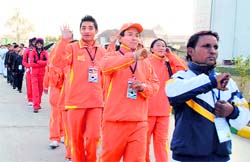 The players of the foreign teams participating in the SAF Winter Games during a rehearsal for the event in Dehradun on Sunday