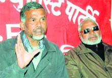 Samar Bhandari, secretary, Uttarakhand unit of the CPI, addresses a press conference in Dehradun on Sunday
