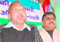 PC Tiwari, president, UPP, addresses a press conference in Dehradun on Sunday