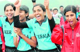 Members of the Kerala softball team in a jubilant mood after winning the championship in Chandigarh