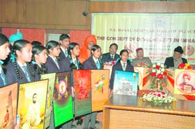 Students of St Vivekananda Mellennium School, Pinjore give a presentation at a national seminar organised by the Centre for Vivekananda Studies, PU, Chandigarh