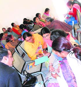 Teachers participating in classes and other activities in a camp organised for their training at Fatehabad