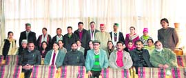 Zila parishad members after taking oath in Shimla on Monday. 