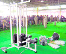 A model gymnasium displayed at a sangat darshan programme in Payal constituency.