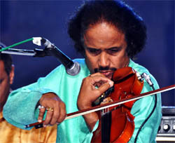 Violin maestro Dr Subramaniam performs in a musical event, Vilolins of the World, in Gurgaon on Tuesday.