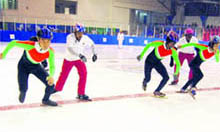 Skaters participate in the speed-skating events of the SAF Winter Games in Dehradun on Tuesday.