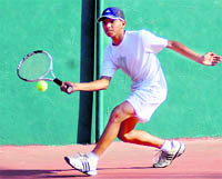 A player in action at the All-India Talent Series Tennis Tournament in Dehradun on Tuesday