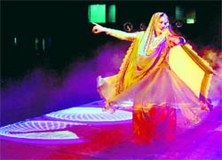 Manjari Chaturvedi, a renowned dancer, performs a combination of kathak and Sufi kathak on the second day of the SAF Winter Games in Dehradun on Tuesday
