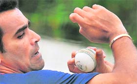 Zaheer Khan attends a training session at Kingsmead Stadium in Durban