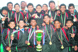 A jubilant Chandigarhs under-14 football team on Wednesday. 