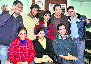 CAT toppers in a cheerful mood in Chandigarh on Wednesday.