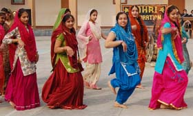 Students of the LRS DAV Senior Secondary School, Abohar, during the Lohri festival