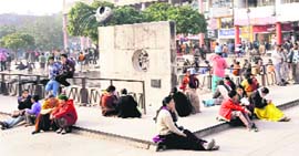 People bask in the sun at Plaza in Sector 17, Chandigarh, on Thursday.