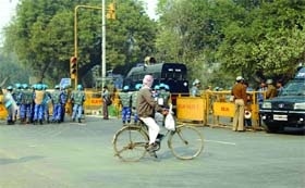 Security personnel keep vigil near the disputed site at Jangpura in New Delhi