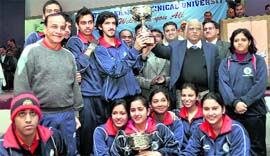 The mens and womens table tennis team of Delhi University that won the North Zone Inter-University Table Tennis Tournament in Dehradun on Thursday.