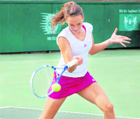 Donna Vekic of Croatia returns a shot during a match at the CLTA, Sector 10, Chandigarh, on Friday.