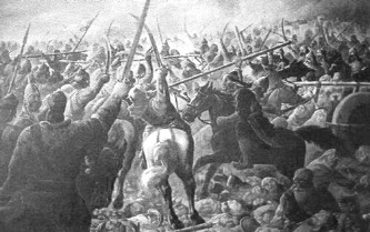 A painting depicting the fierce clashes that took place during the Third Battle of Panipat.